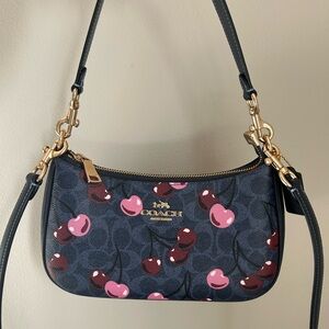 SOLD!Coach Teri Shoulder Bag In Signature Canvas With Cherry Print Handbag Denim
